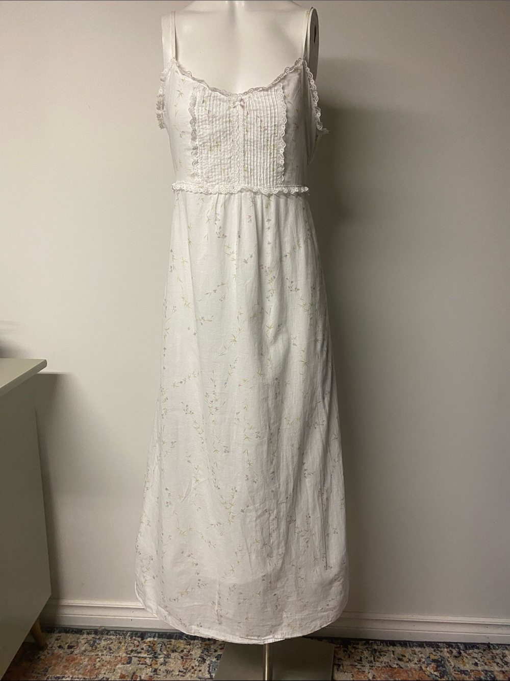 Brandy Melville White Maxi Dress with Pale Yellow Floral Accents